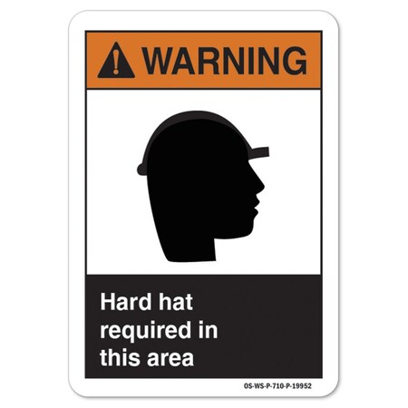 ANSI Warning Sign, Hard Hat Required In This Area, 24in X 18in Decal